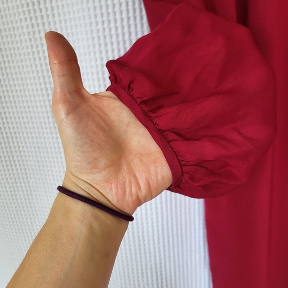 Nicole Miller silk, gathered sleeve dress, raspberry colour, size small - Picture 7 of 7